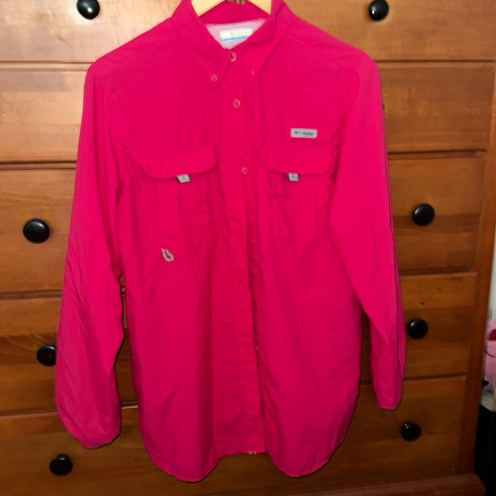 Columbia PFG Fishing Hiking Shirt Tamiami II Vented Button Down Pink Size M